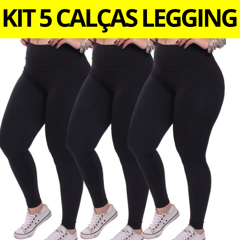 Kit 5 Calças Legging Básica Feminina Fitness Pre