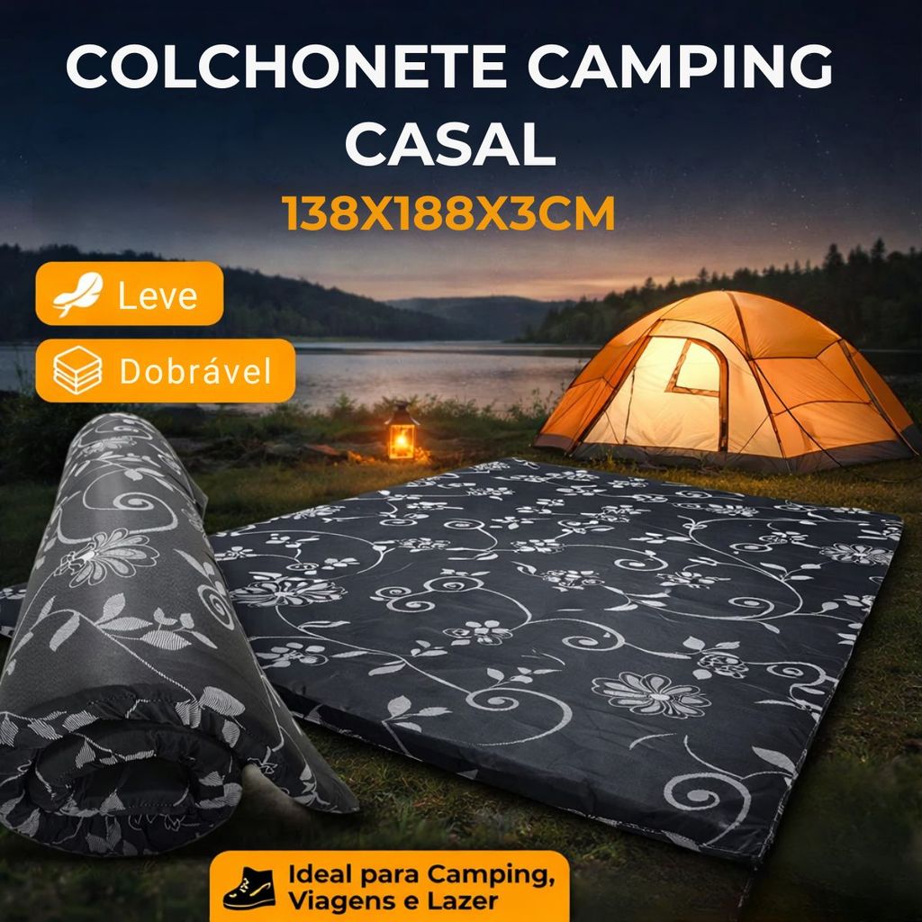 Colchão Colchonete Casal Camping 138x188x3cm Leve