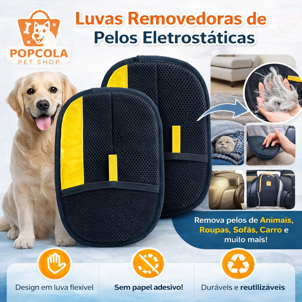 Luva Tira Pelos Pet Cães Gatos Remove Pelos Sofá