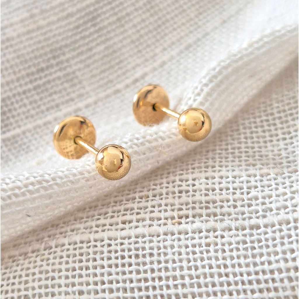 Brinco Infantil Bolinha 4mm Banhado Ouro 18k Antia
