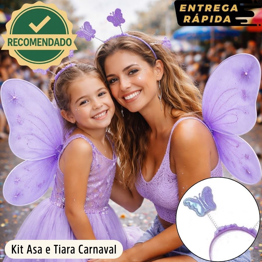 KIT 3 ITENS FANTASIA ASA DE BORBOLETA FADA INFANTI