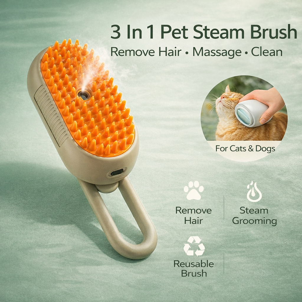 Escova Pet 3 em 1 a Vapor para Gatos e Cães Remov