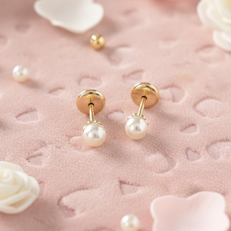 Brinco Pérola Infantil Banhado a Ouro 18K Segundo