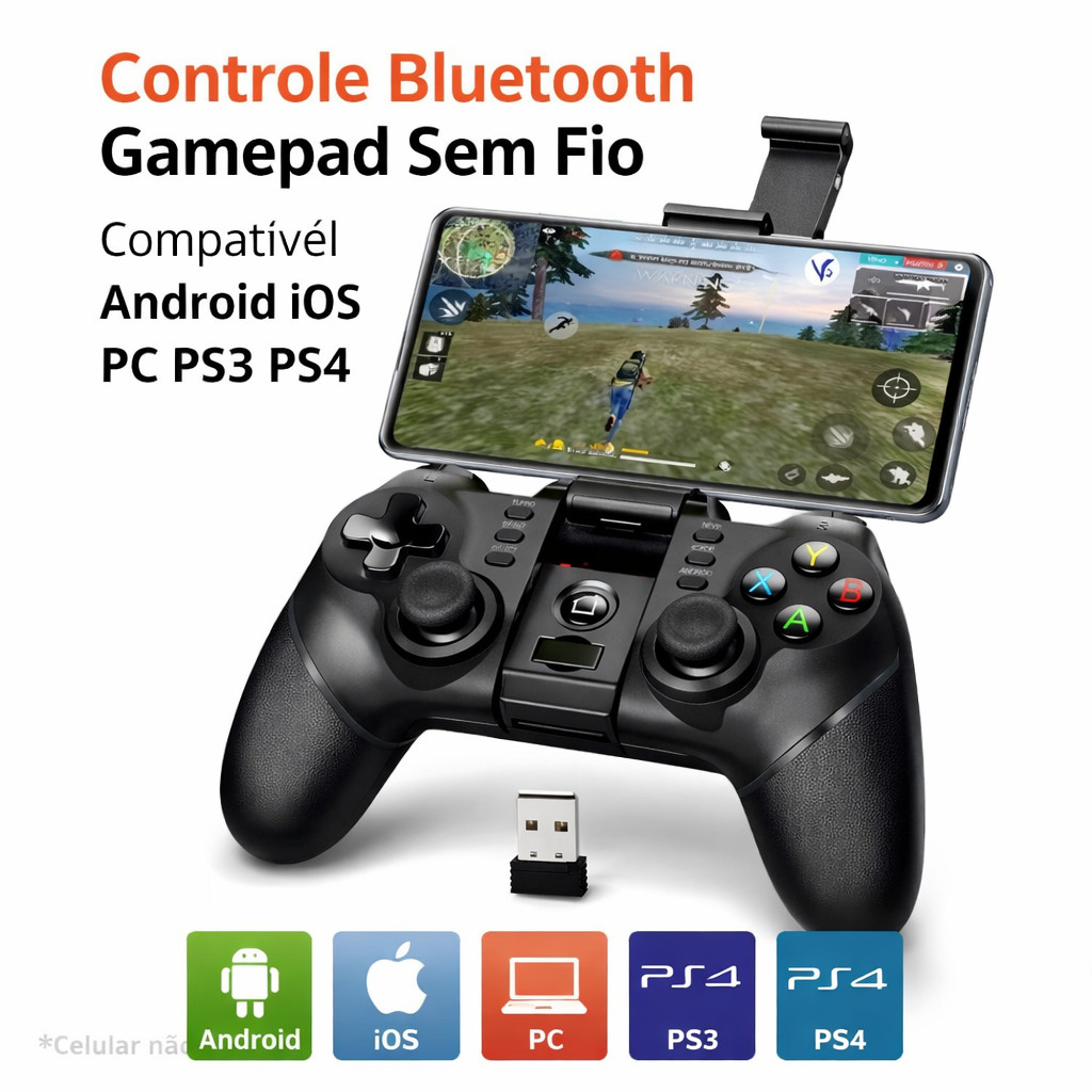 Controle Gamepad Bluetooth Sem Fio com Suporte par