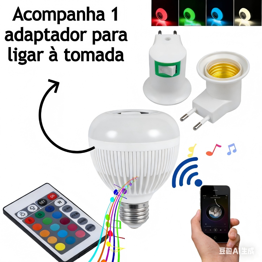 Lampada Bluetooth Com Led Rgb Musica 12w + Control