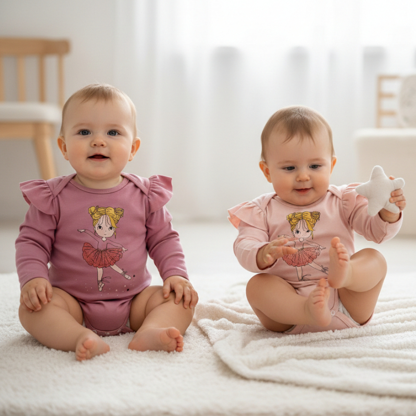 Kit Body Manga Longa Rosa Bailarina Para Menina In