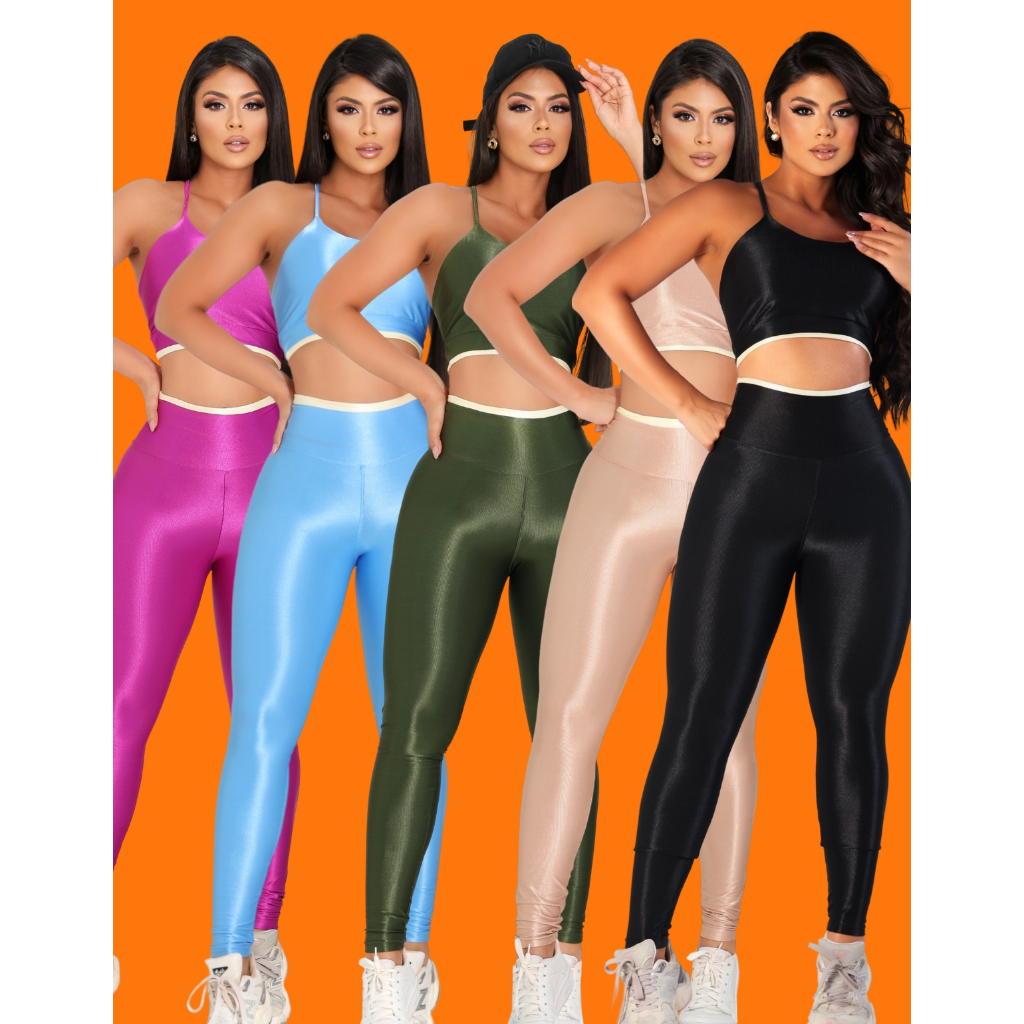 Conjunto Feminino Canelado Fitness Poliamida Calç