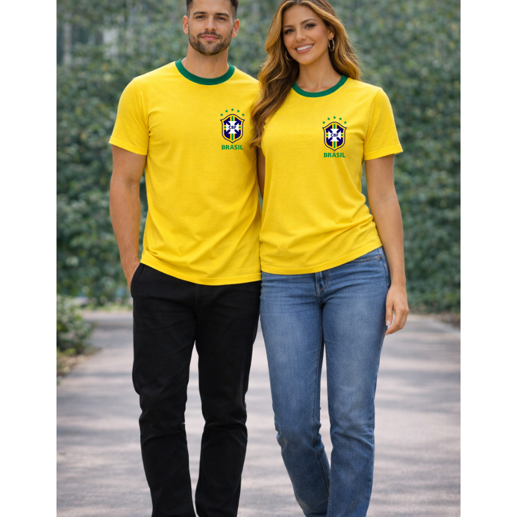Kit 2 Camiseta Camisa Casal Unissex Estampa Brasil