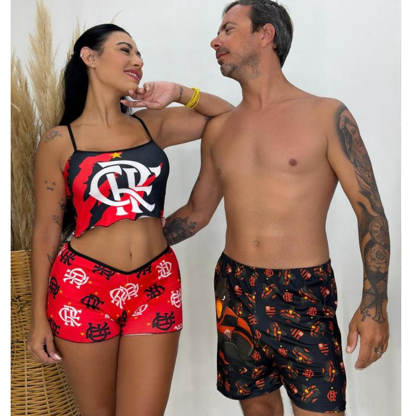 Kit Pijama Time Casal ShortDoll Suede Cropped + Sa