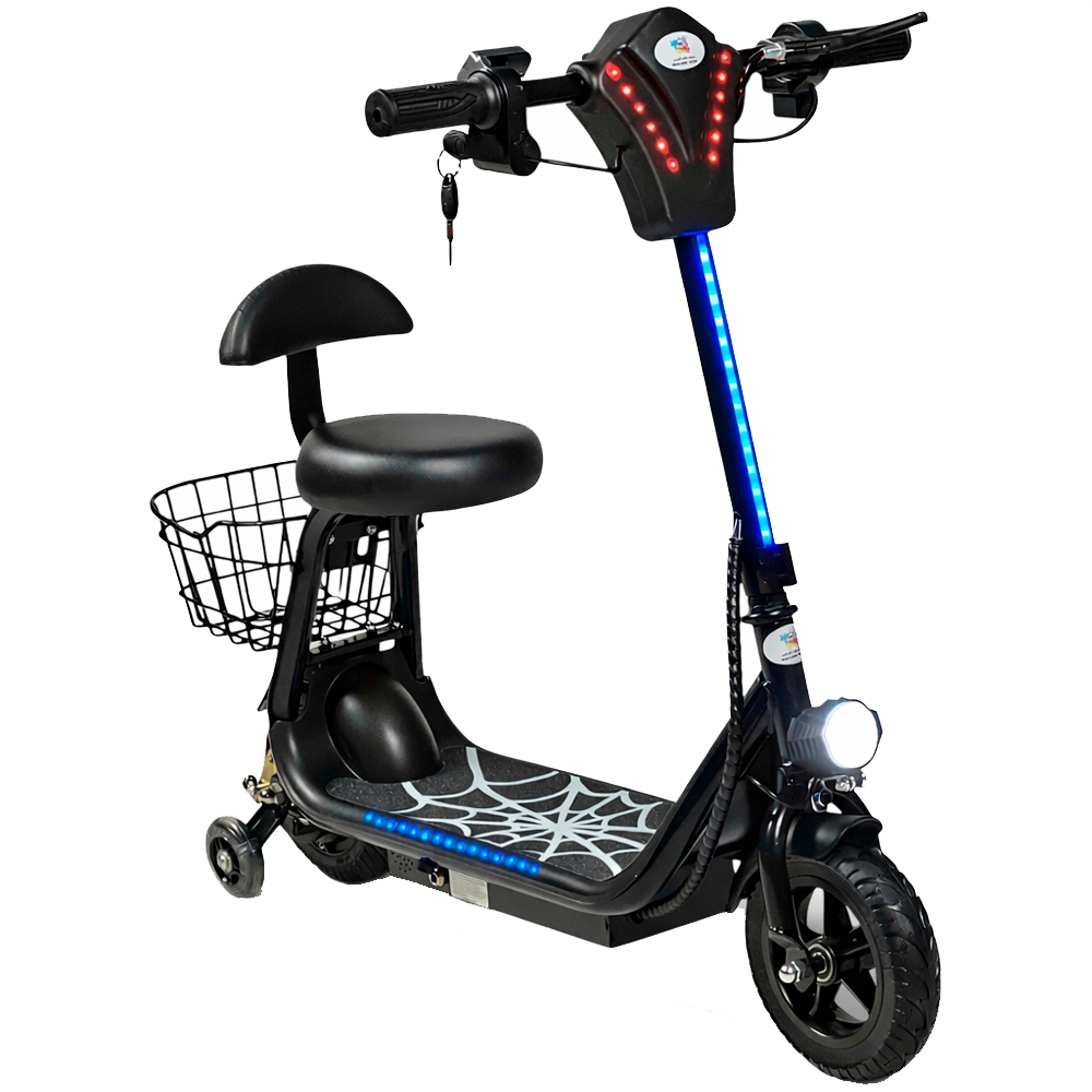 Patinete Elétrico Infantil com Banco, LED e Cesta