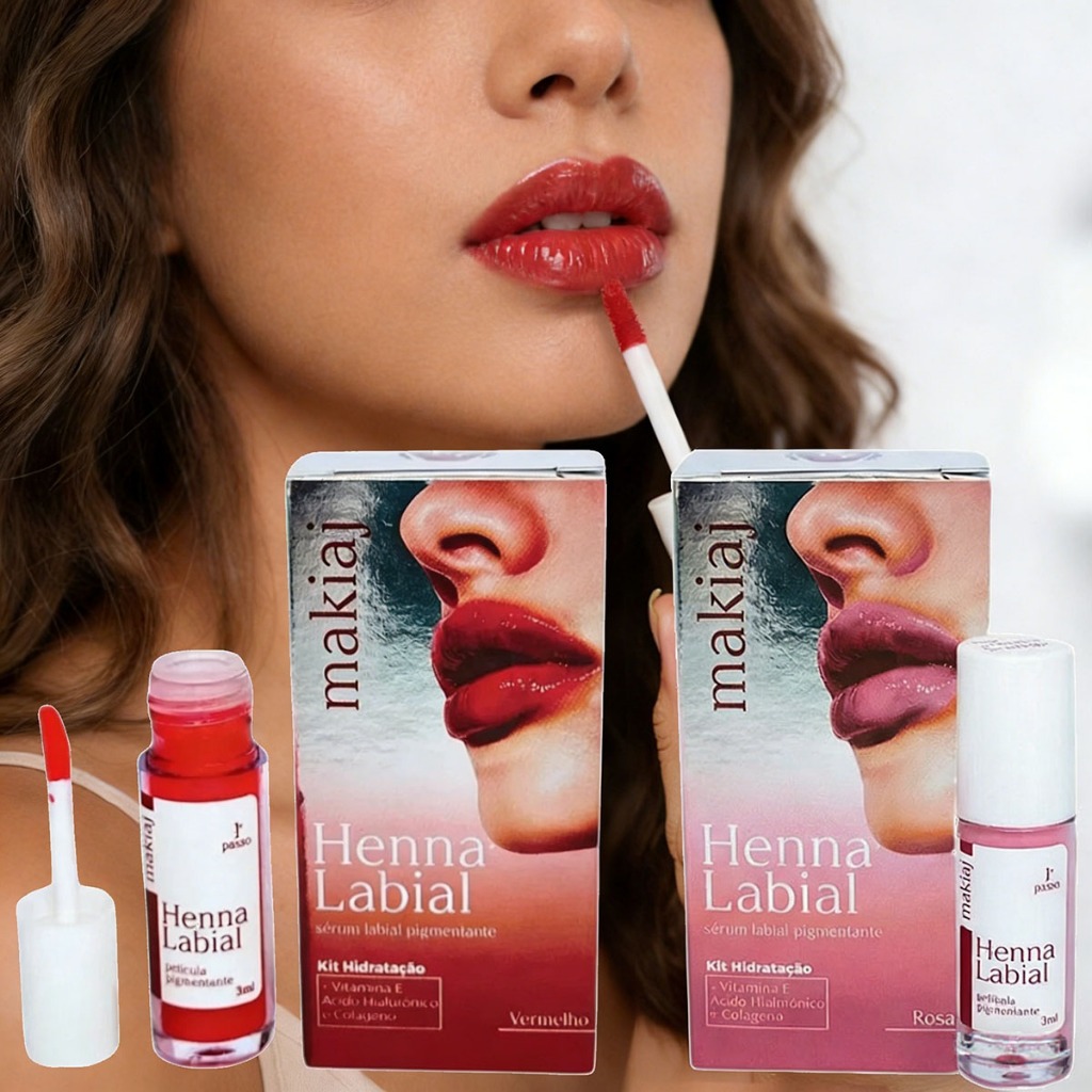 Henna Labial Makiaj Rosa e Vermelha 3ML , Pigmenta