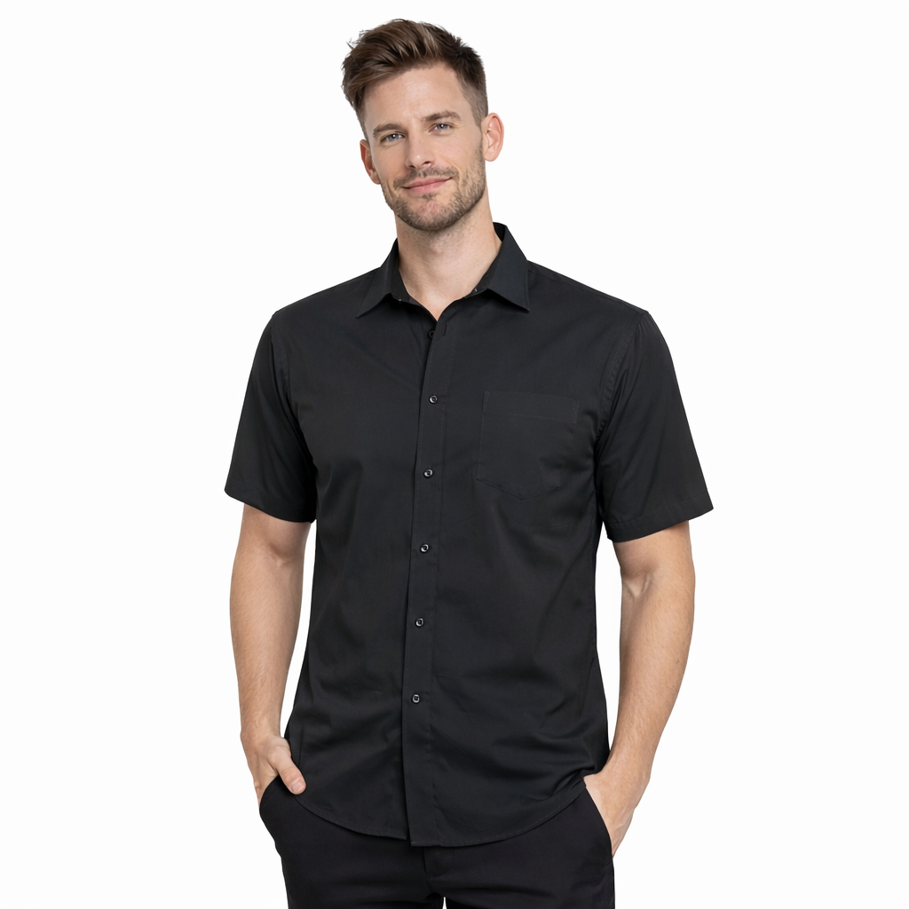 Camisa Masculina Slim Fit de Manga Curta com Bolso