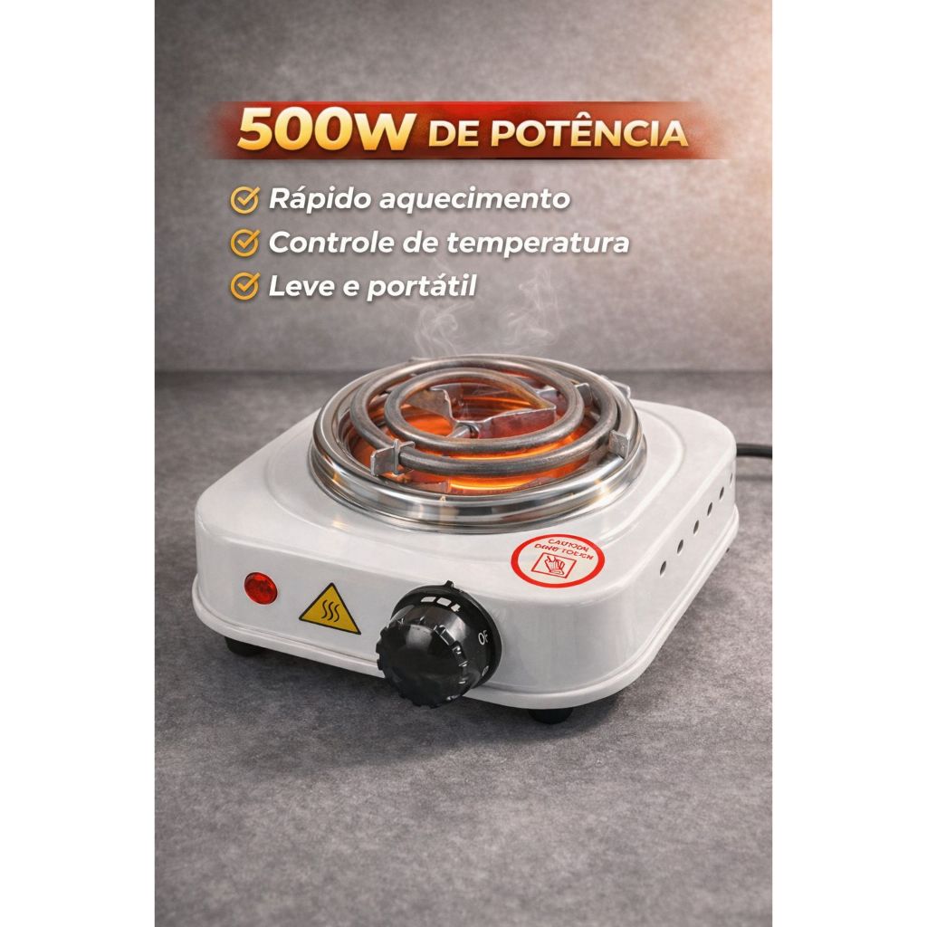 Fogareiro Elétrico 1 Boca | Mini Fogão 500W 110V