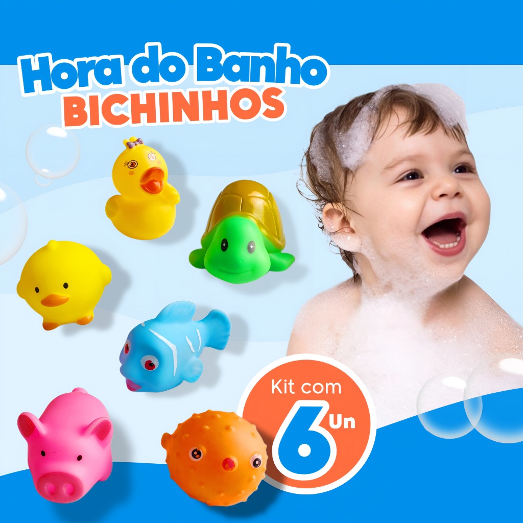 Bichinhos de Vinil 6 Pçs Hora Banho Brinquedo Inf