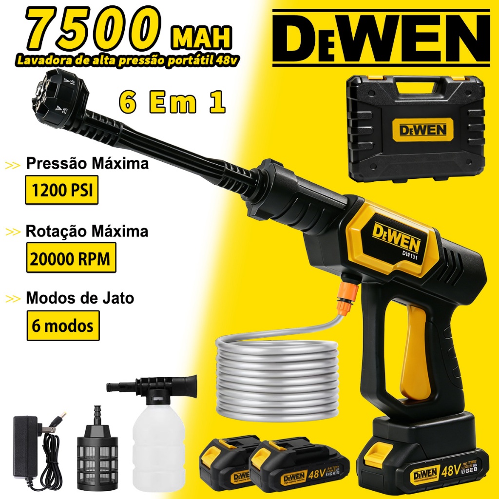 Lavadora de alta pressão Sem Fio portátil 6 EM 1
