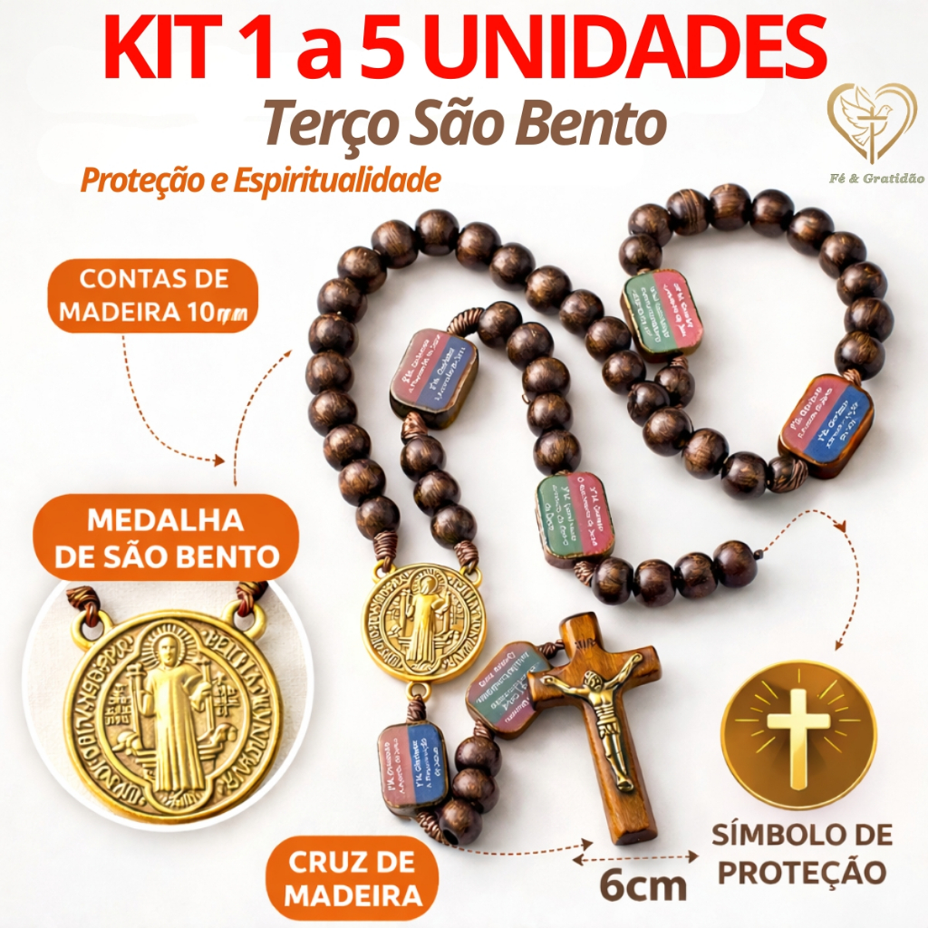 Kit 1 a 5 Terço Madeira Contemplação Dos Misté