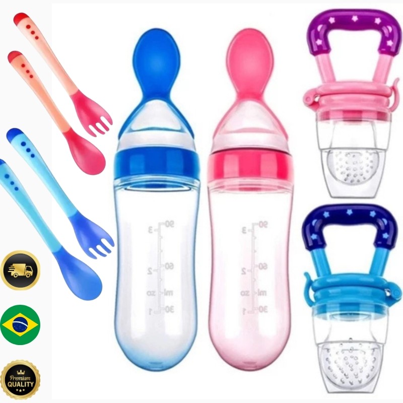 Kit Alimentação Bebê Chupeta Porta Fruta+ Mamad