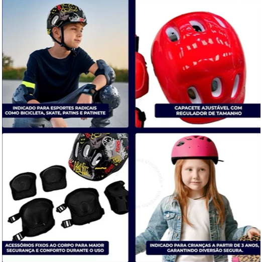 Kit Proteção Infantil 7 Peças Capacete Joelheir