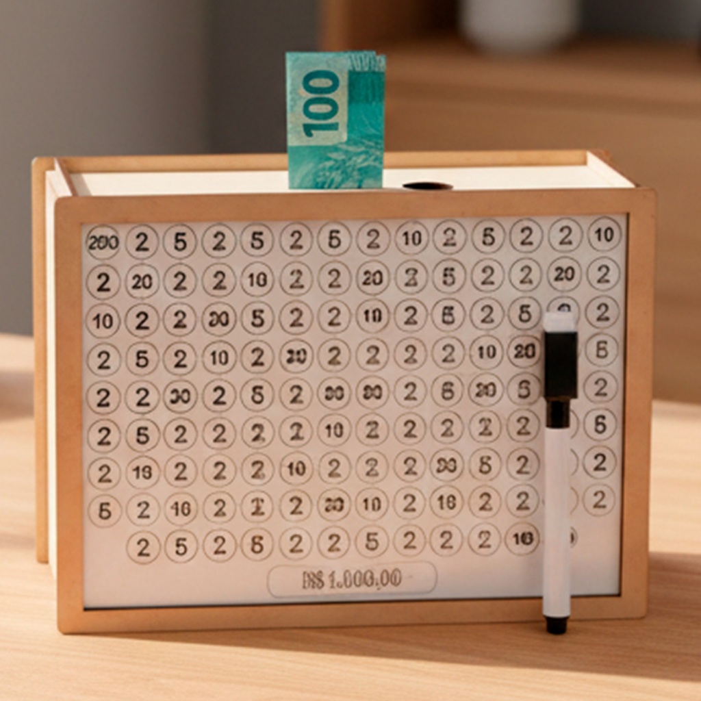 Cofre MDF Desafio Das Notas 10 Mil 5 Mil 1 Mil Com