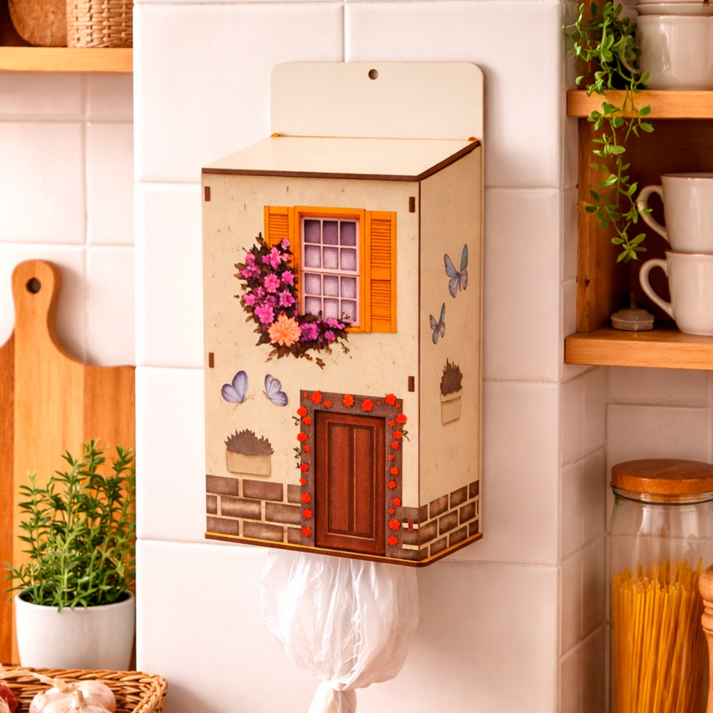 Puxa Saco De Parede Mdf Casinha Organizador De Sac