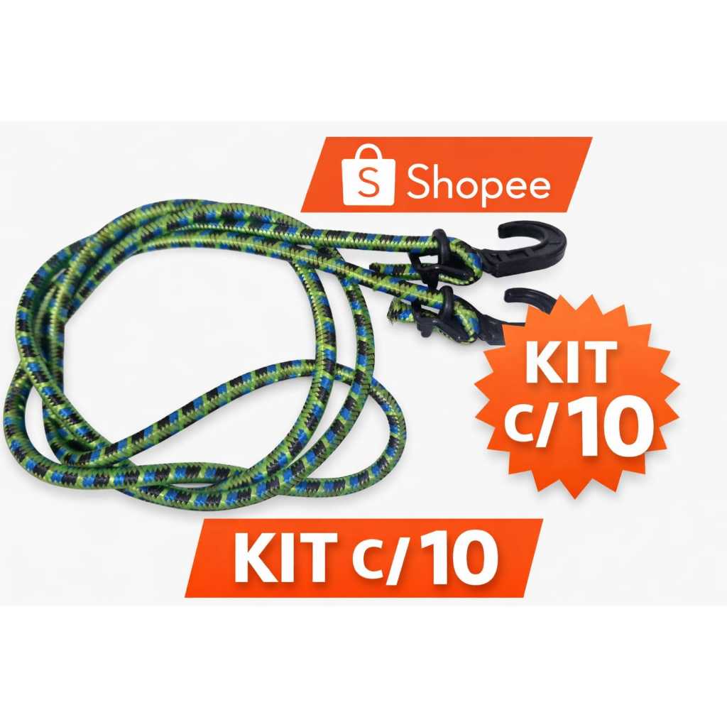 Kit 10 Elásticos para Bagageiro 2m com Ponteira P