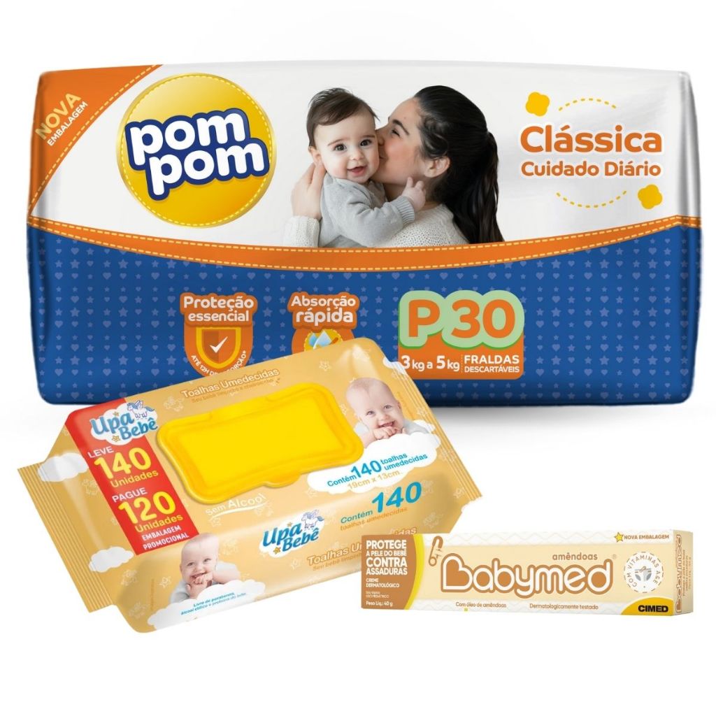 Kit Chá de Bebê Completo Fralda Pompom Lenço Um