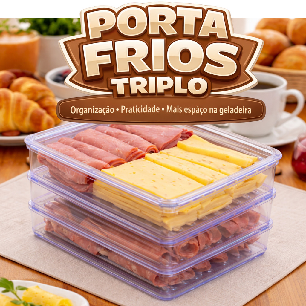 Porta Frios Triplo Organizador Geladeira Queijo e 