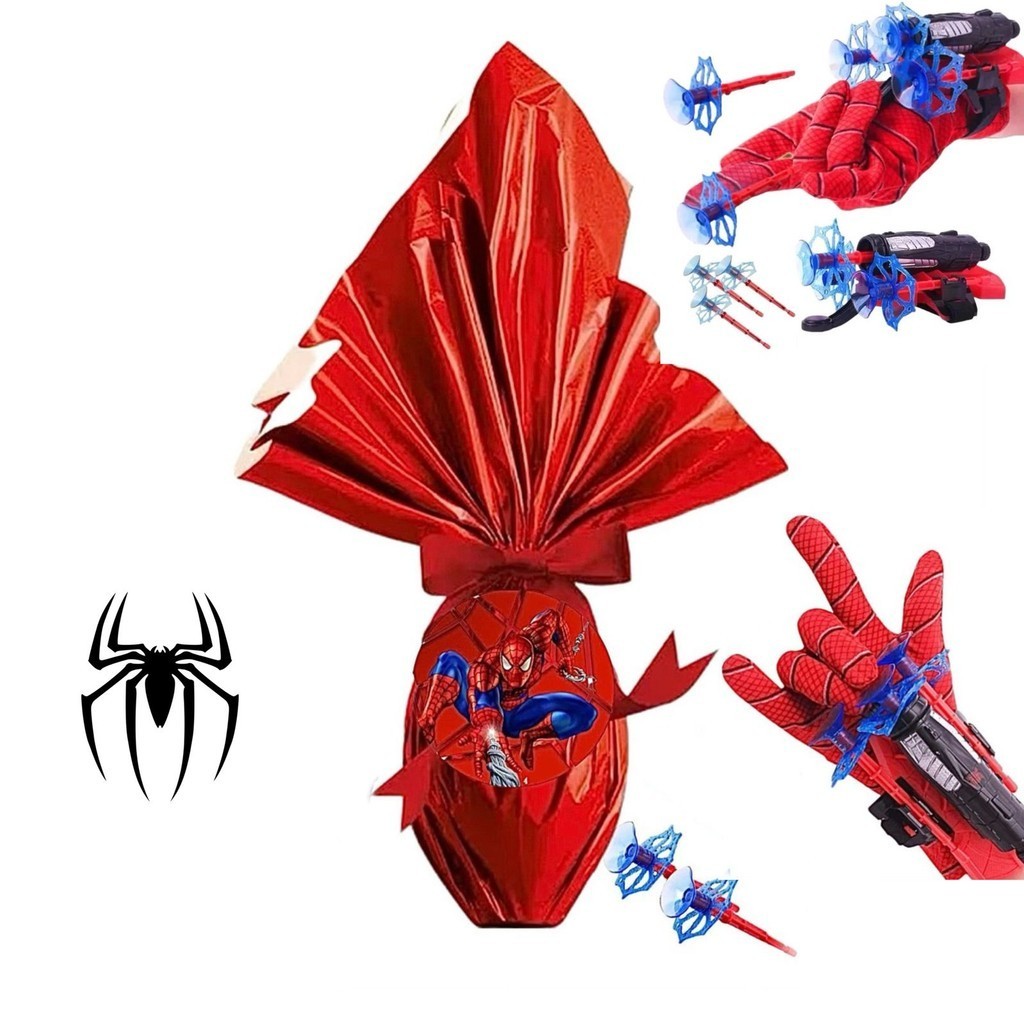 Kit Ovo De Páscoa Homem Aranha + Luva Lança Teia