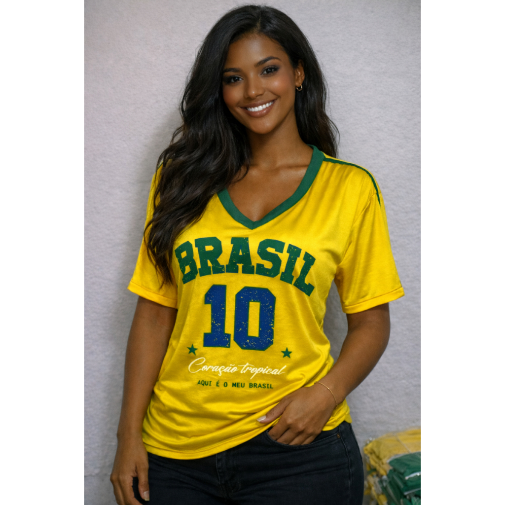 T-Shirt, camiseta Feminina Brasil Gola V,  Seleç�