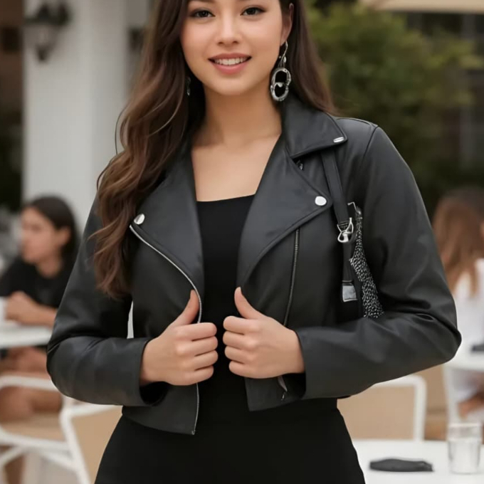 Jaqueta De Couro Feminina Premium Com Ziper Invern