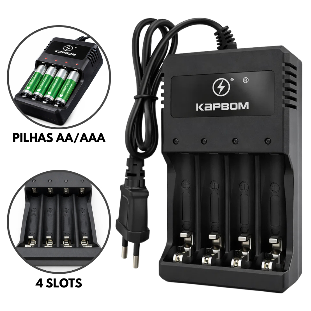 Carregador de Pilhas Bivolt Palito AAA e AA Origin
