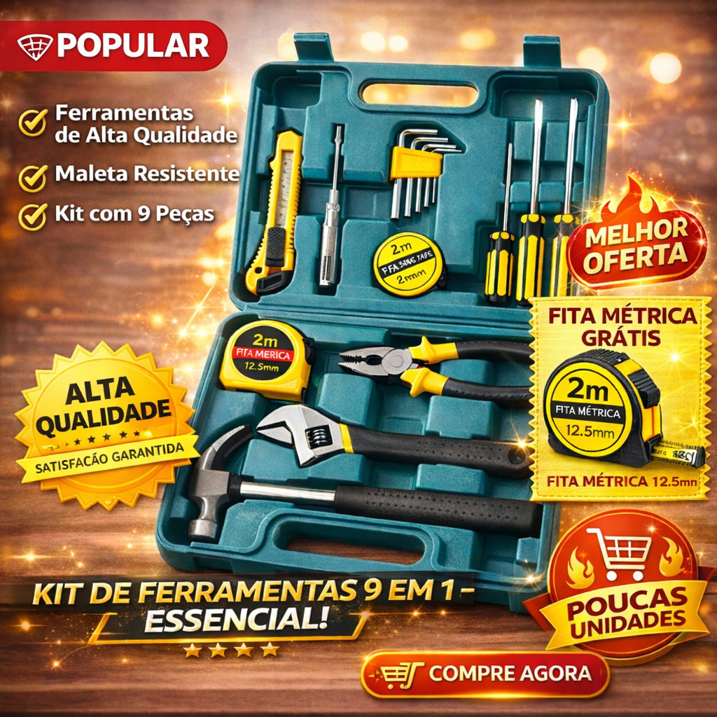 Kit de Ferramentas 16 Peças Completo com Maleta R