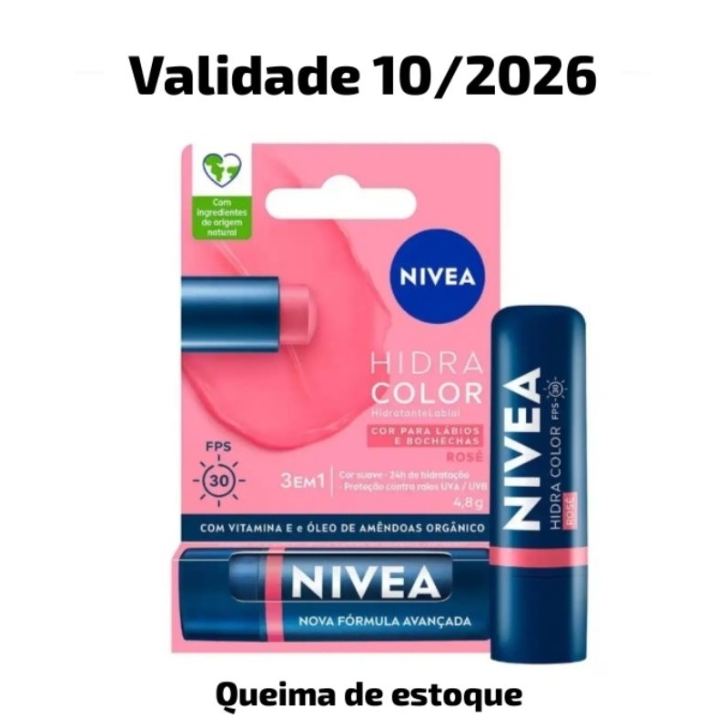 Protetor Labial Nivea 3 em 1 Hidra Color Rose 4,8g