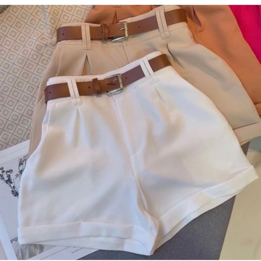 Short Alfaiataria Feminino Social Com Cinto Cintur