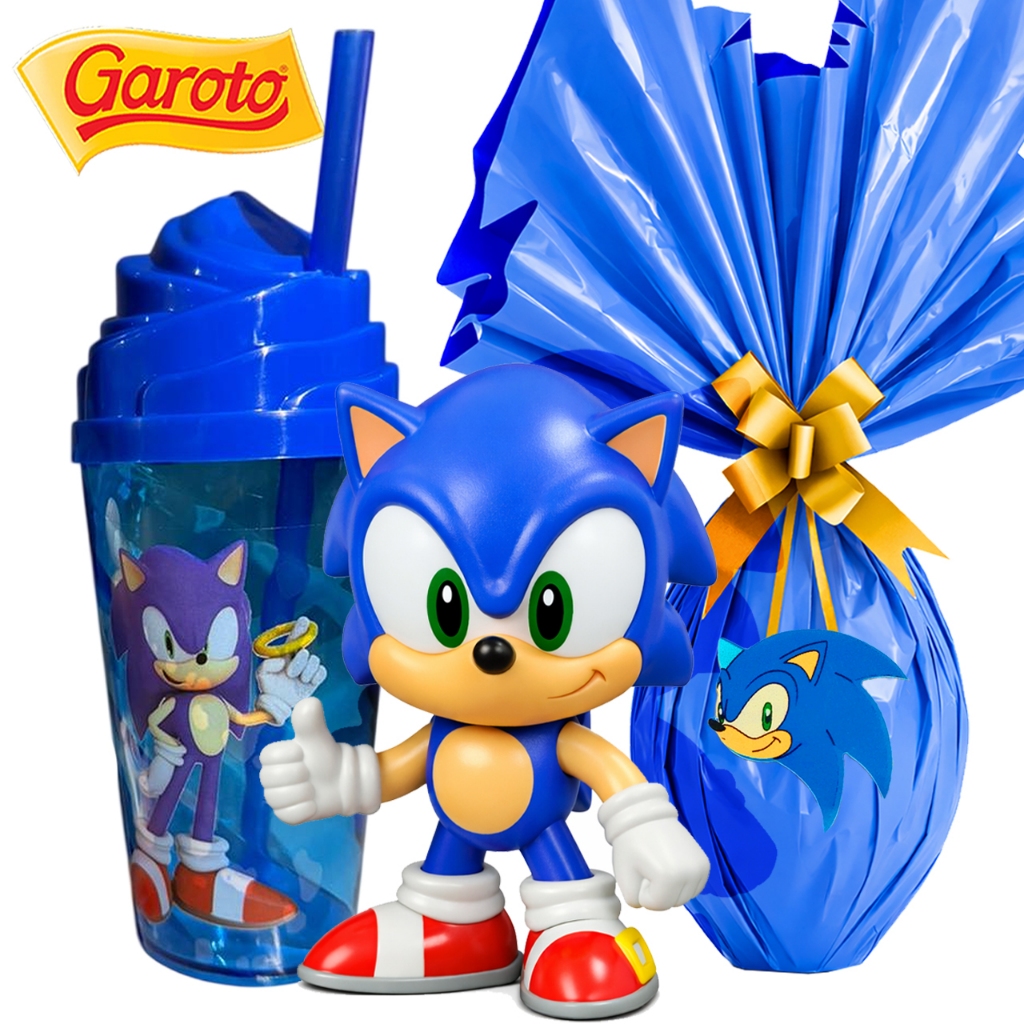 Kit Ovo de Páscoa Sonic + Boneco e Copo Brinquedo
