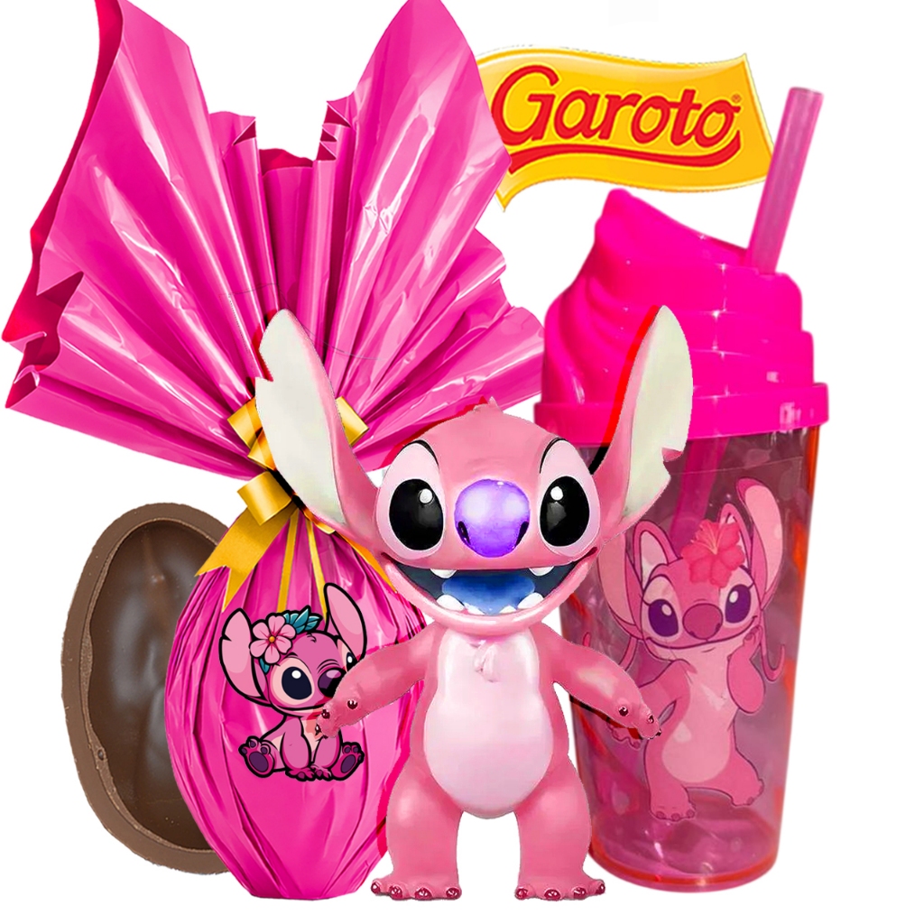 Kit Ovo de Pascoa + Stitch Boneca e Copo Rosa Brin