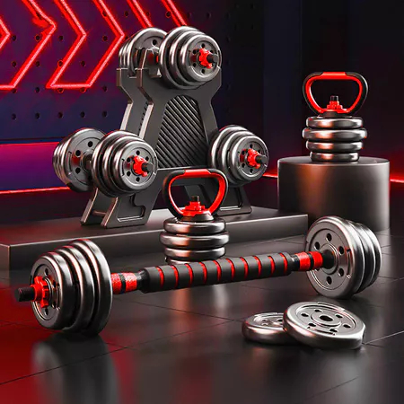 15KG Kit Halteres Barra Kettlebell 6 em 1Equipamen