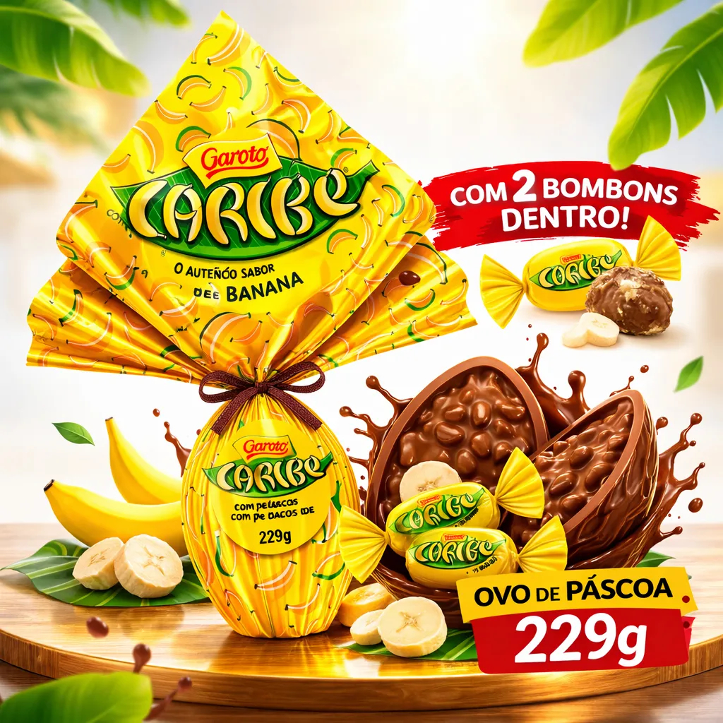 Ovo Pascoa Caribe 229g Garoto Original Banana Bomb