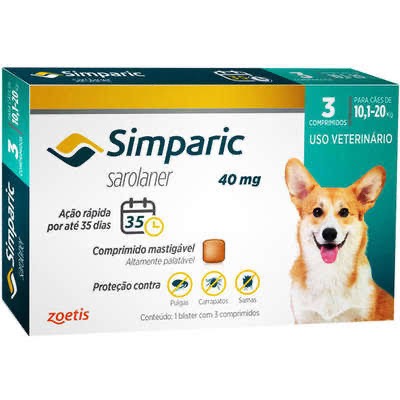Kit 3 Simparic contra pulgas e carrapatos para cae