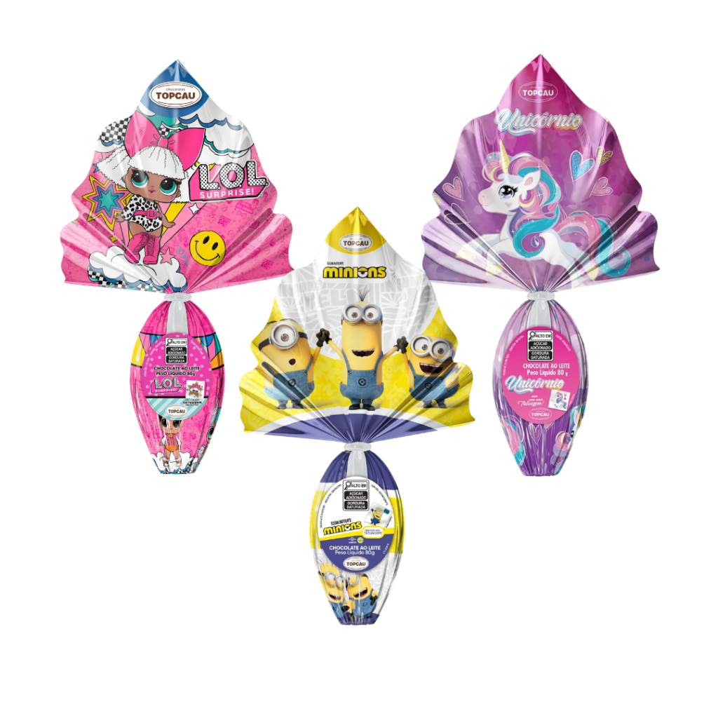 Kit C/3 Ovos de Páscoa Infantil L.O.L Minions Uni