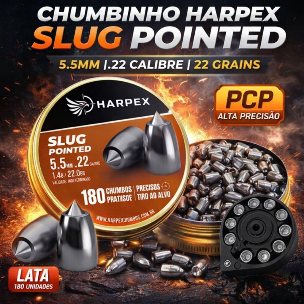 Chumbinho Harpex Slug Pointed 5.5mm .22 22gr Alta 