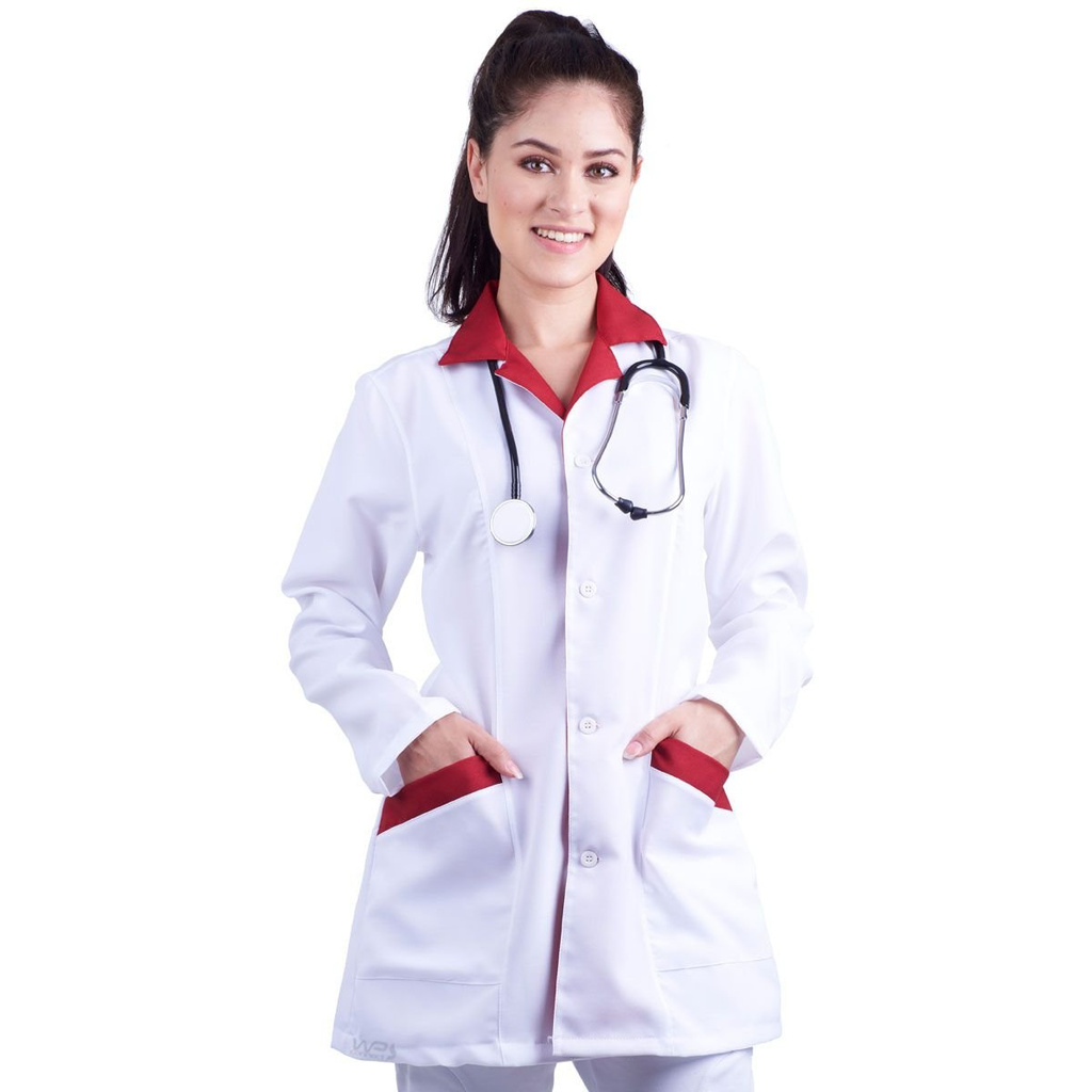 Jaleco Feminino Oxford Liso Branco Vermelho