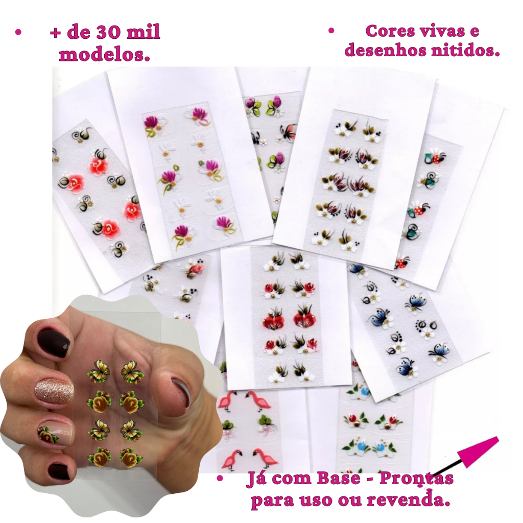 Adesivos de Unhas modelos 3d artesanal Atacado e R