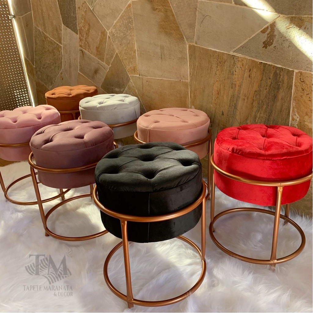 Banqueta Puff Redondo Veludo Com Espuma D28 / Supo