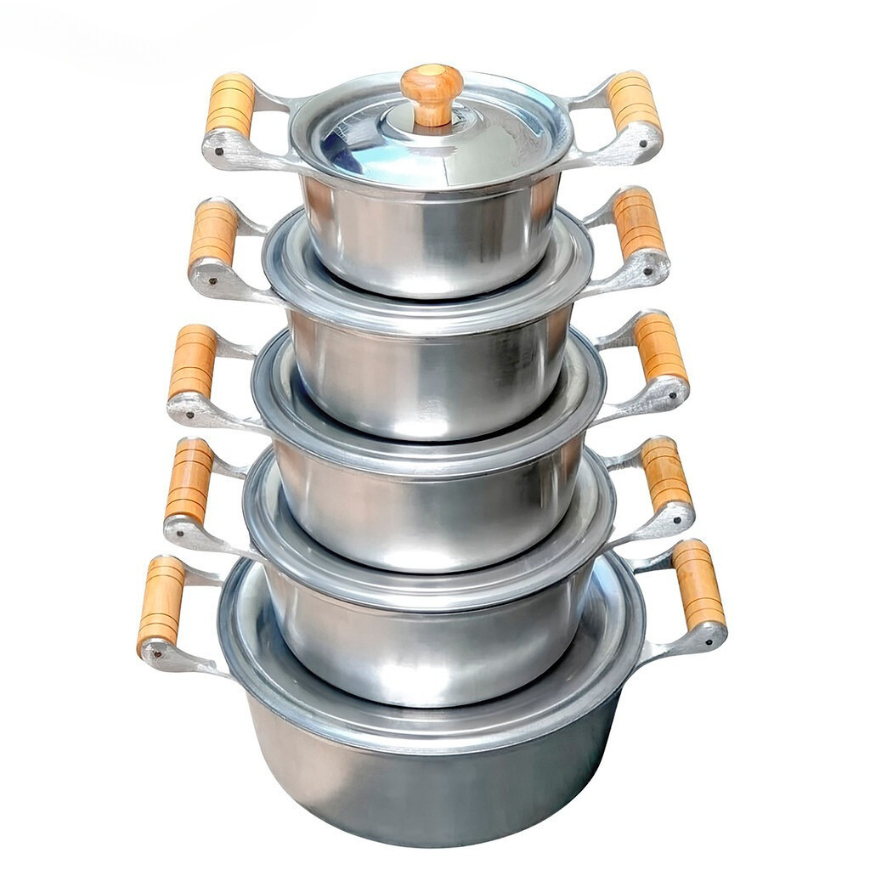 jogo de Panelas polido em alumínio batido grosso 