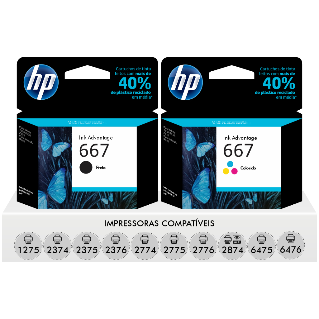 Kit Cartuchos Hp 667 Preto Color 1275 2376 2775 27