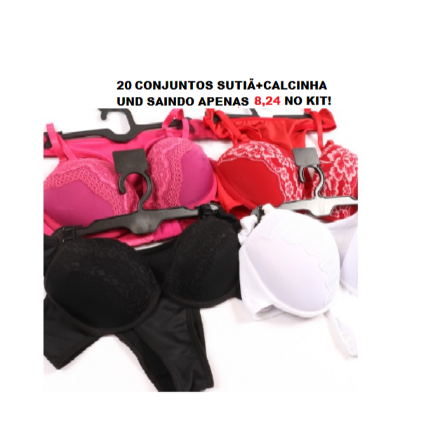 Kit 10 ou 20 Conjuntos Lingerie Calcinha e Sutiã 