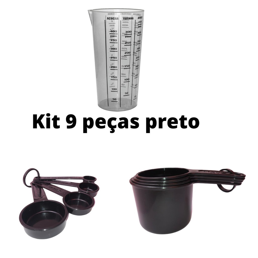 kit conjunto 9 peças xicaras colheres e copo medi
