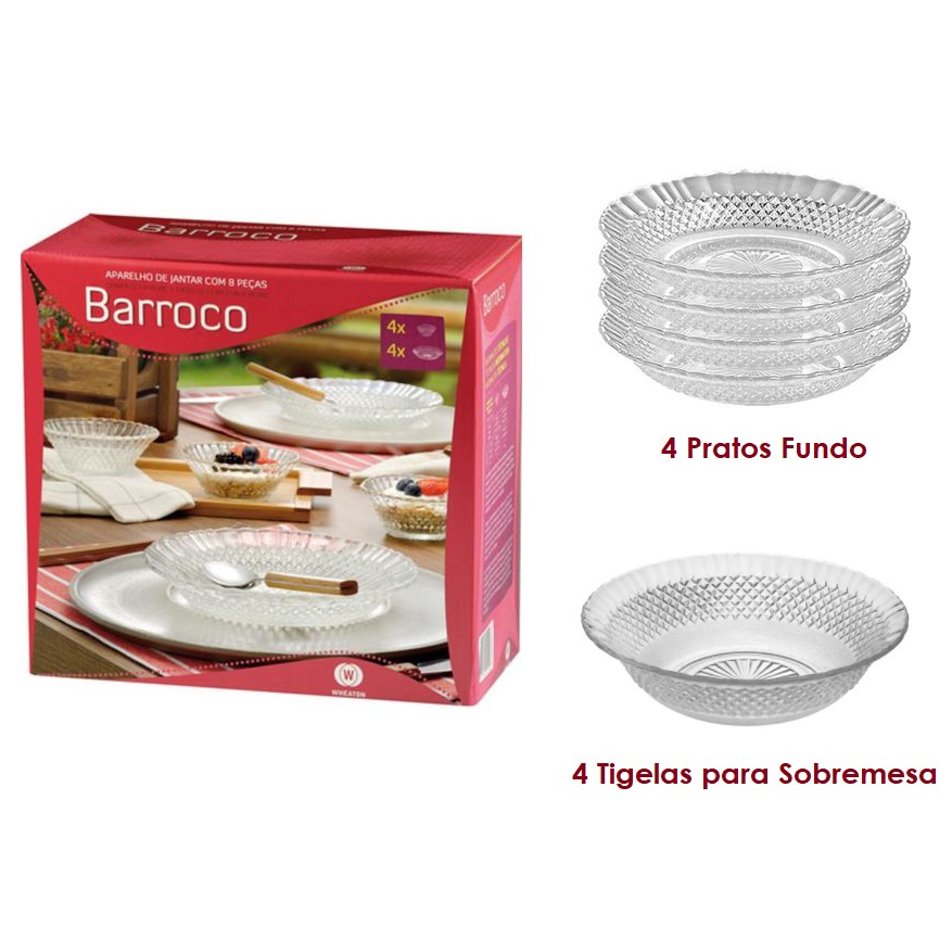 Conjunto/Aparelho De Jantar Com 8 Peças 4 pratos 