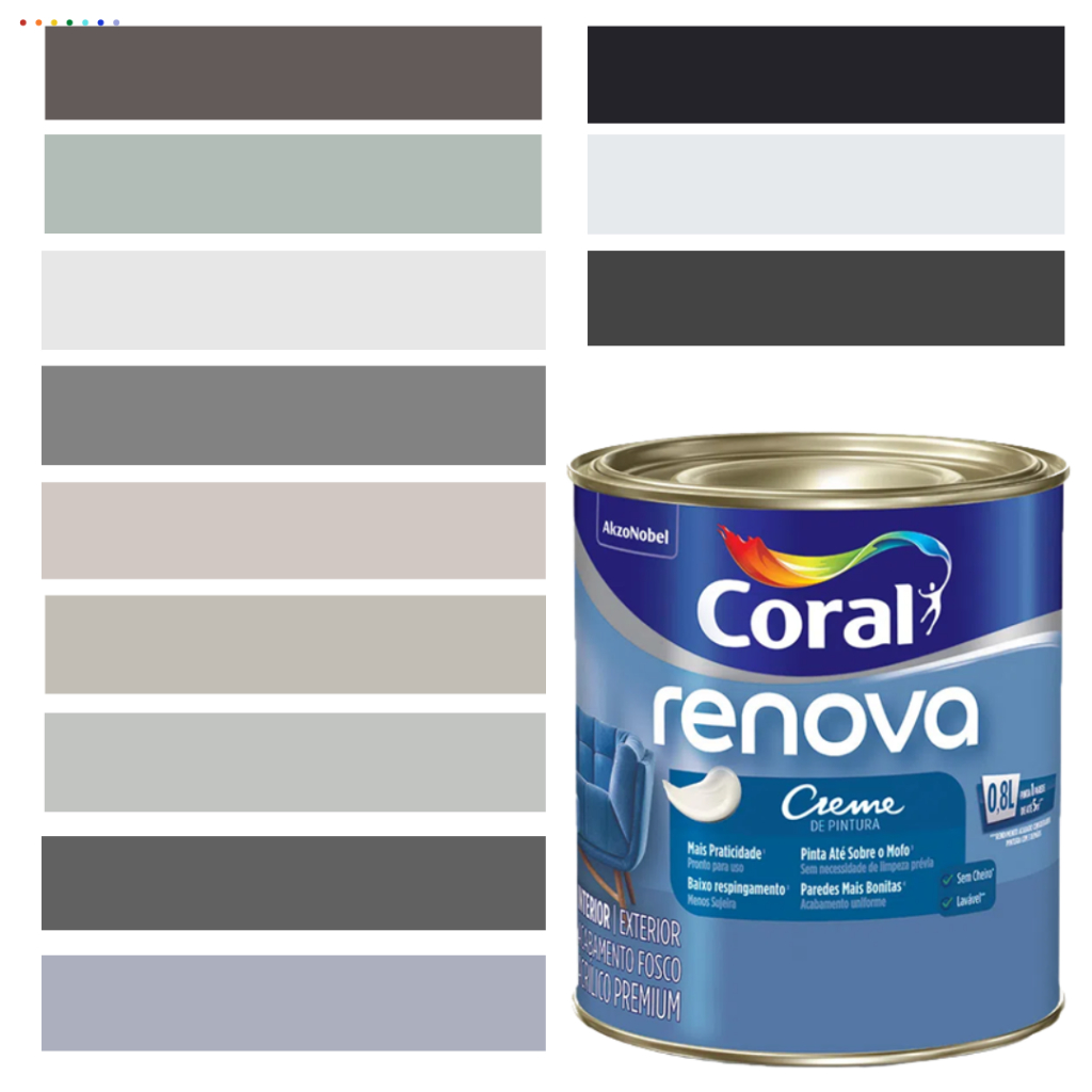 Tinta Cinza de Parede Acrílica Coral Renova 800ml